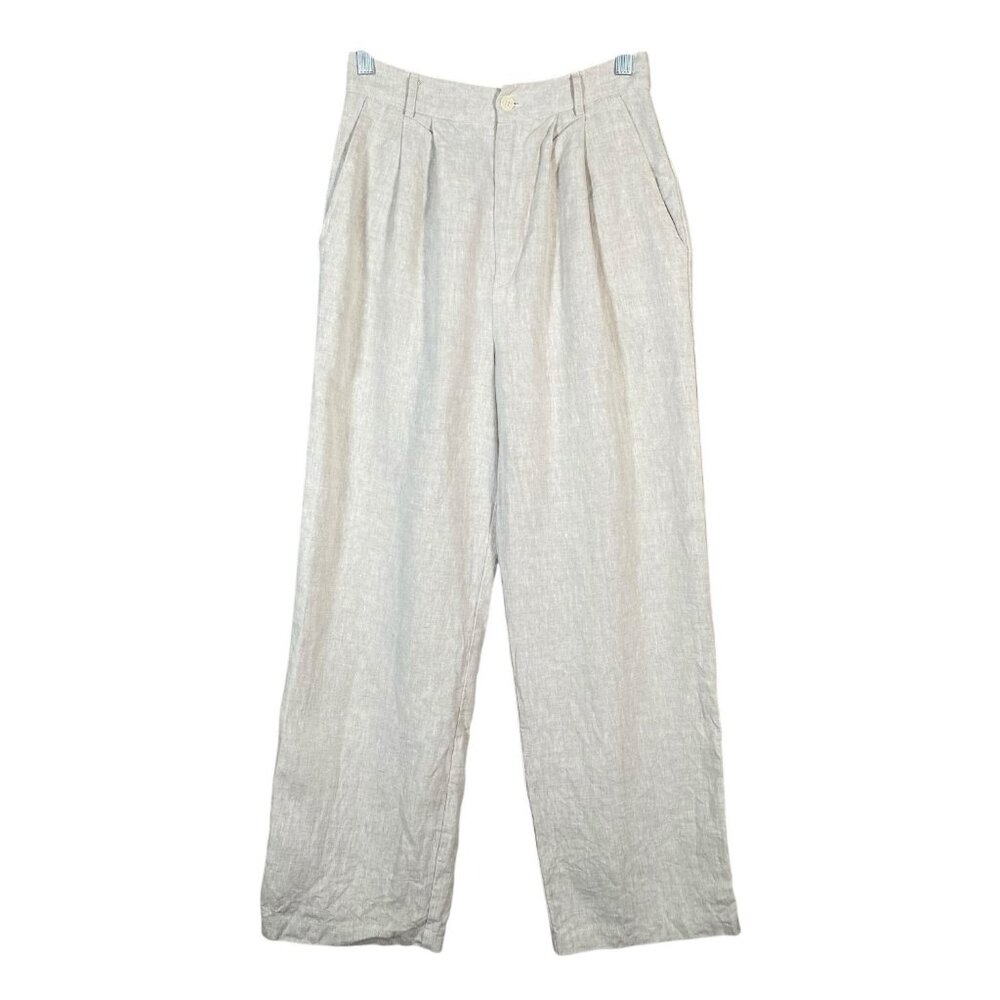 Reformation Light Beige Linen Wide-Leg Trousers